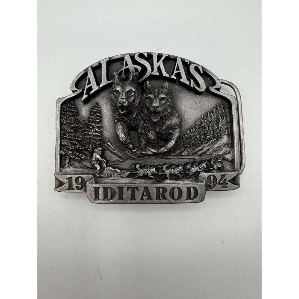 1994 Iditarod Belt Buckle Montana Silversmiths Alaska Dog Sled